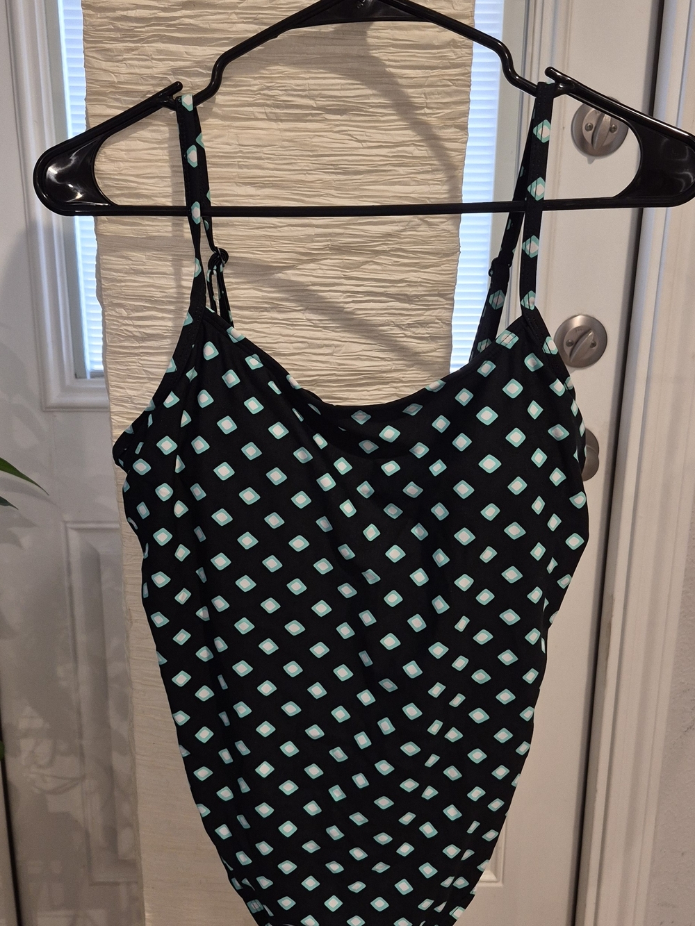 Catalina Black Tankini Top with Aqua Diamond Print
